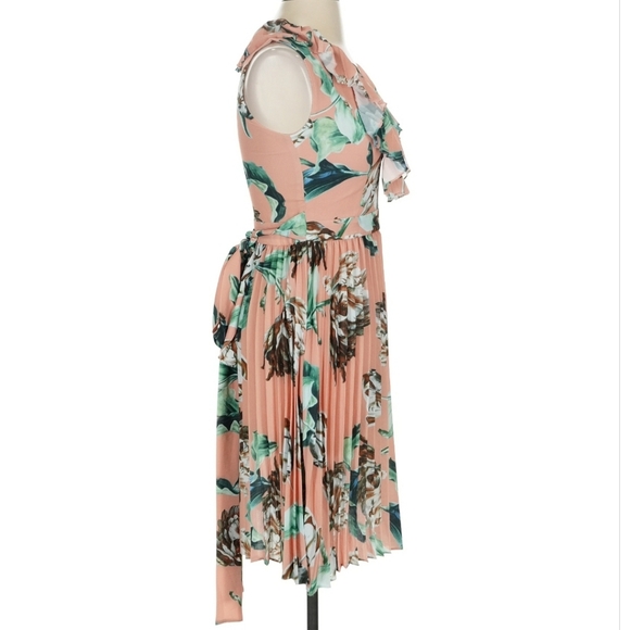 NWT PatBO Peach Floral Midi Ruffle Dress (0) - Picture 4 of 9